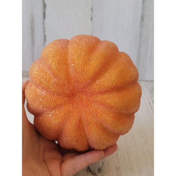 Shiny orange pumpkin harvest fall Halloween decor figure - Picture 4 of 5